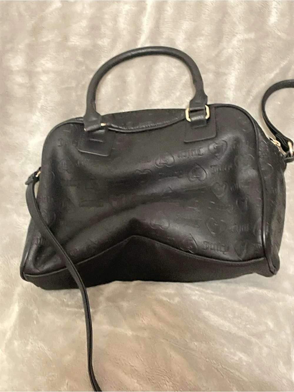 Juicy Couture Black Satchel with Pink Logo Stripe